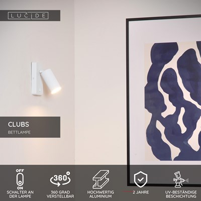 Lucide CLUBS - Bettlampe / Wandleuchte - 1xGU10 - Weiß